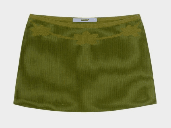 green mini skirt