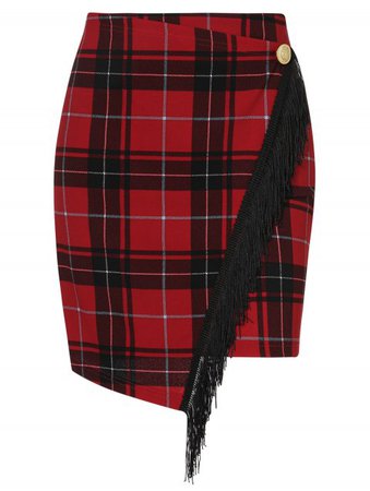 Red and Black Plaid Asymmetrical Skirt