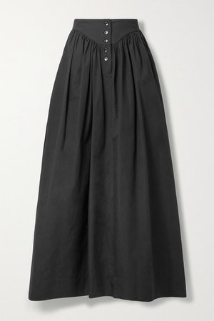 Gathered Cotton-poplin Maxi Skirt - Black