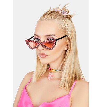 Rhinestone Transparent Triangle Sunglasses -Pink | Dolls Kill