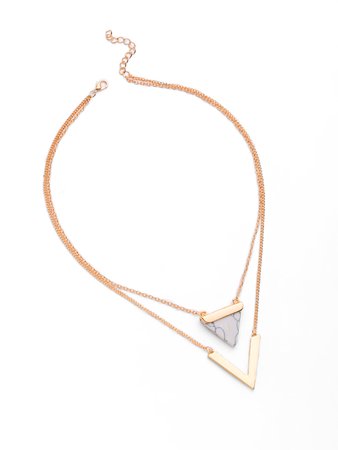 Metal V Shaped And Triangle Design Layered Necklace