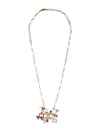 Chanel Crystal & Faux Pearl CC Pendant Necklace - Necklaces - CHA313525 | The RealReal