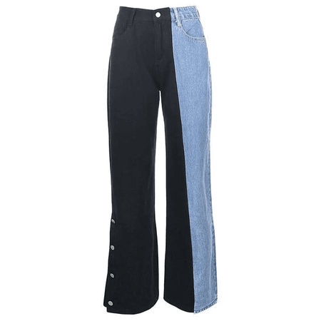 Gothic Grunge Black Blue Parchwork Jeans Pants