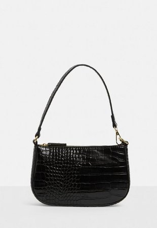 Black Croc Effect Shoulder Bag | Missguided
