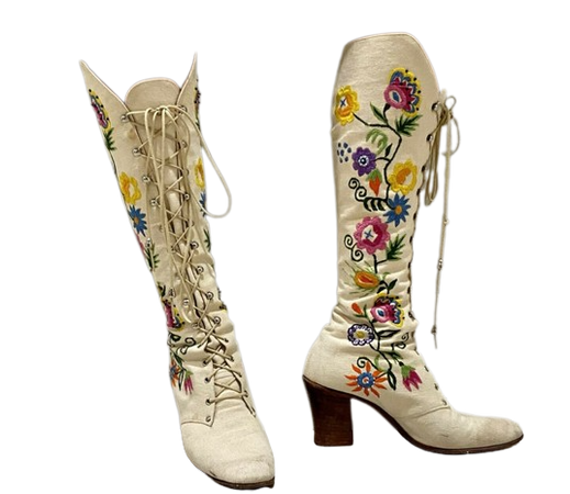 NOT FOR SALE! Jerry Edouard Boots Penny Lane Boots 60s Boots 70s Boots Floral Embroidered Boots Lace Up Boots Boho Hippie Almost Famous