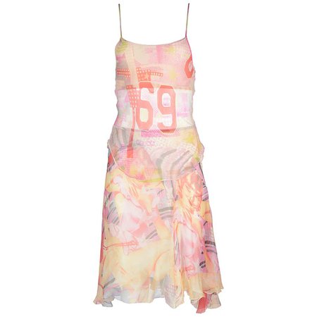 Alexander McQueen, collage print silk chiffon vest and skirt set, ss 2004 For Sale at 1stdibs