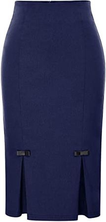 Belle Poque Women Midi High Waist Office Stretchy Pencil Skirt with Bow-Knot BP587 at Amazon Women’s Clothing store