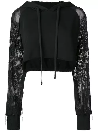 Amen Cropped Hoodie with Embroidered Sheer Sleeves 859£ - Shop SS18 Online - Fast Delivery, Free Returns