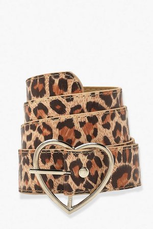 Heart Buckle Leopard Belt | boohoo brown