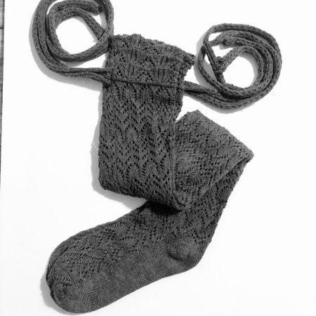 over the knee knit crochet gray tie up socks