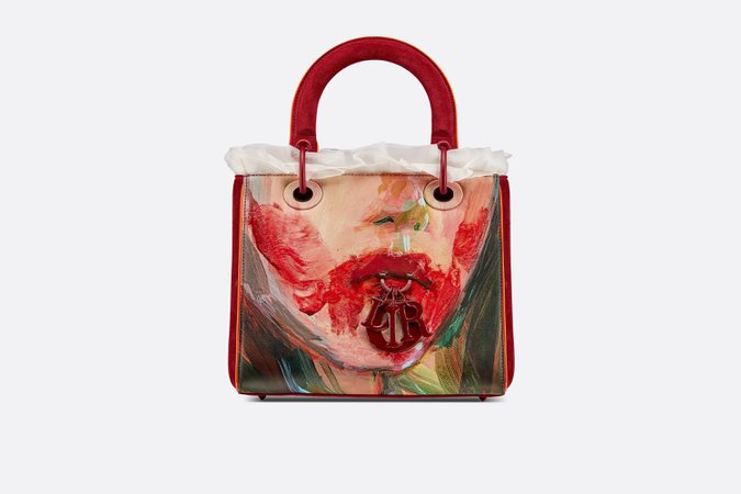 Dior, LADY DIOR ART BAG IN COLLABORATION WITH CLAIRE TABOURET Multicolor Printed Calfskin with Red Suede Calfskin