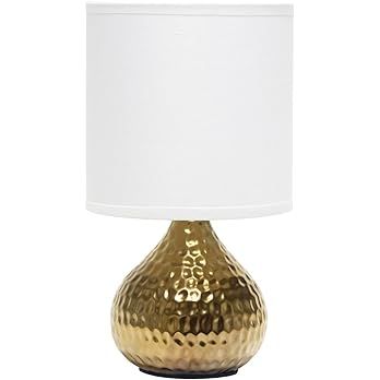 Simple Designs LT2073-GDW Mini Hammered Texture Gold Drip Table Lamp with White Shade - Amazon.com