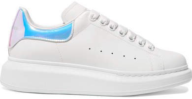 Iridescent-trimmed Leather Exaggerated-sole Sneakers - White