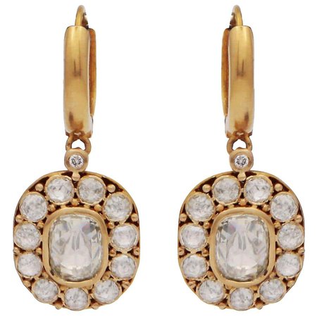 18 Karat Gold Rose Cut Diamond Drop Loop Earrings For Sale at 1stDibs