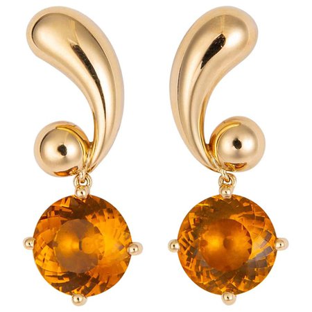 Vintage Cartier Citrine and Gold Drop Earrings For Sale at 1stDibs