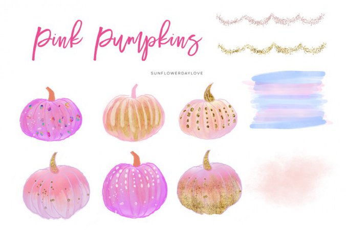 pink pumpkin clipart, Pink and Gold Pumpkins by Sunflower Day Love | TheHungryJPEG.com