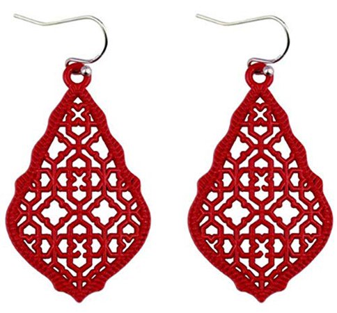 Amazon.com: StylesILove Womens Trendy Moroccan Matte Hollow Filigree Clover Motif Dangle Earrings (Red): Jewelry