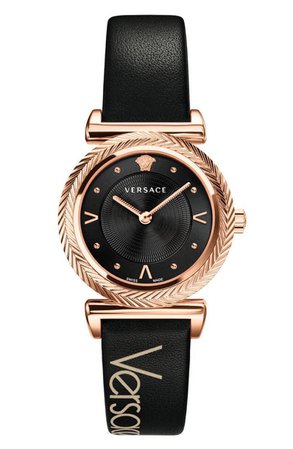 Versace V Motif Leather Strap Watch, 35mm | Nordstrom