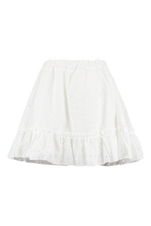 Broderie Drop Hem Ruffle Skirt | boohoo white