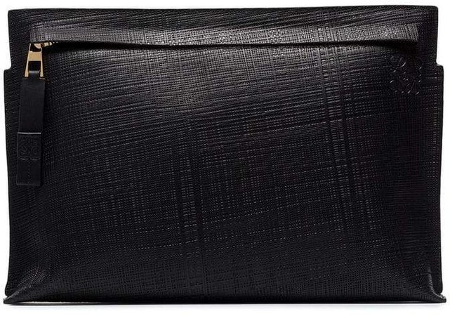 black T pouch linen leather clutch bag