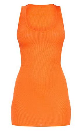 Bright Orange Ribbed Scoop Neck Bodycon Dress | PrettyLittleThing