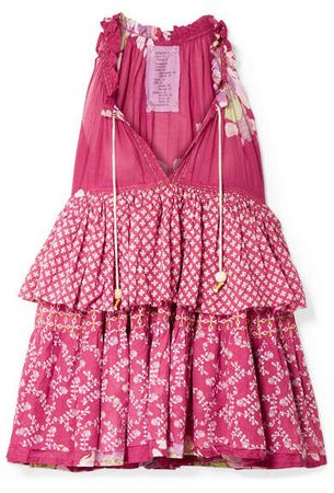 Yvonne S - Hippy Tiered Printed Cotton-voile Mini Dress - Fuchsia