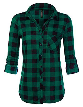 JJ Perfection Womens Long Sleeve Collared Button Down Plaid Flannel Shirt at Amazon Women’s Clothing store: