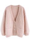 Pause for the Cozy Chunky Hand Knit Cardigan in Pink - Retro, Indie and Unique Fashion