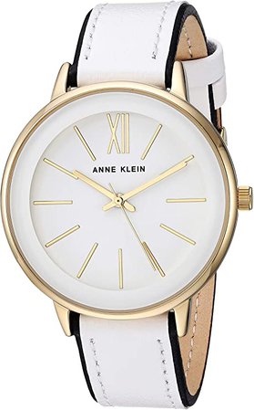 Anne Klein Women's AK/3252WTBK Gold-Tone Accented Black and White Leather Strap Watch