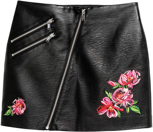 Short Skirt with Embroidery - Black