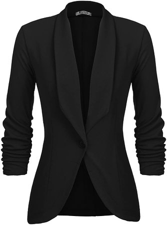 Beyove Women's 3/4 Stretchy Ruched Sleeve Open Front Lightweight Work Office Blazer Jacket Light Black XXL at Amazon Women’s Clothing store