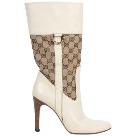 Gucci Ivory White Monogram Boots - Size 38 For Sale at 1stdibs