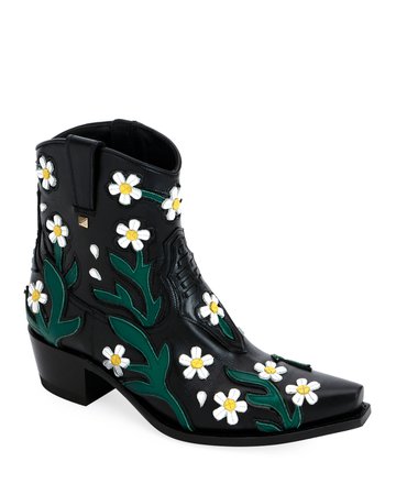 Valentino Garavani Ranch Daisy Applique Boots | Neiman Marcus