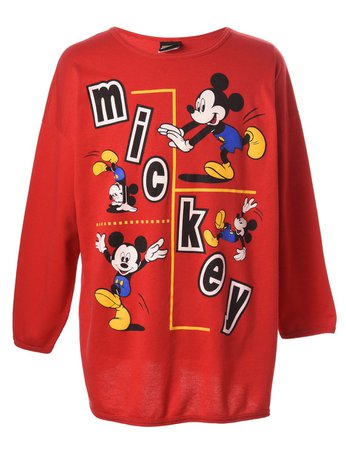 Unisex Mickey 1990s Disney Mickey Mouse Cartoon T-shirt Red, XL | Beyond Retro - E00597042