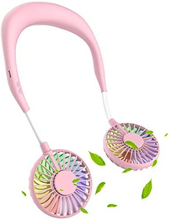 Amazon.com: Hand Free Mini USB Personal Fan - Rechargeable Portable Headphone Design Wearable Neckband Fan,3 Level Air Flow,7 LED Lights,360 Degree Free Rotation Perfect for Sports,Office and Outdoor (Pink) : Electronics