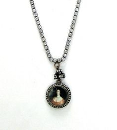 Victorian Hand-Painted Pendant & 17-Inch Paste Necklace