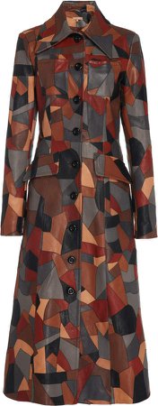 Collared Printed Leather Trench Coat