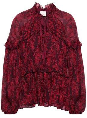 Ruffle-trimmed Printed Silk-georgette Blouse