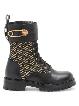 Versace Safety Pin Printed Combat Boots