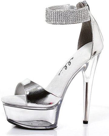 (Silver/Clear) Ellie Women's 609-Haven Peeptoe Stiletto Platform Sandals | Platforms & Wedges