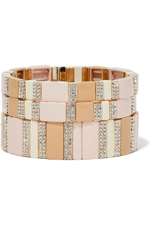 Roxanne Assoulin | Set de trois bracelets en émail, métal doré et cristaux Pink Sand | NET-A-PORTER.COM