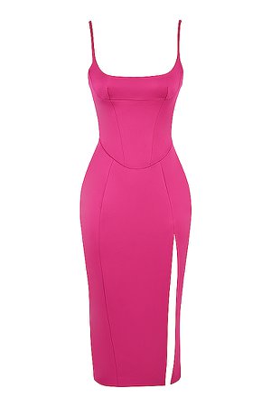 Clothing : Midi Dresses : 'Casimira' Pink Satin Corset Midi Dress
