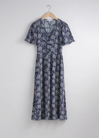 Flutter-Sleeve Midi Dress - Navy Print - Midi dresses - & Other Stories US
