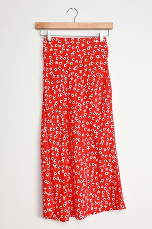 Billabong Fresh to Free - Red Floral Midi Skirt - Cute Midi Skirt