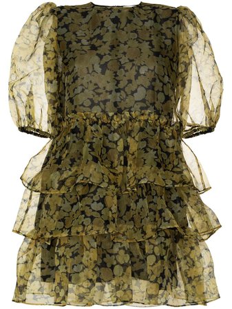 GANNI, floral-print Tiered Mini Dress