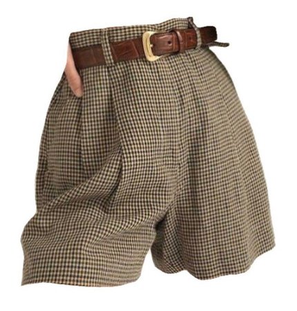plaid brown shorts with brown belt