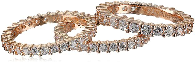 Amazon.com: Three Rose Gold Plated Sterling Silver Cubic Zirconia All-Around Bands Stackable Ring, Size 6: Clothing