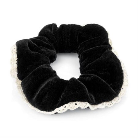 Black velvet look and lace design hair scrunchie. - (HA27452)