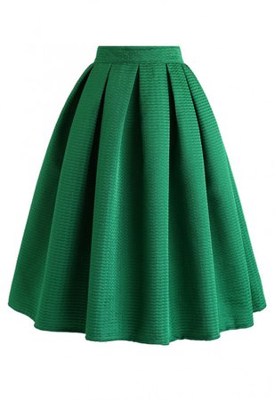 Wavy Texture Pleated Midi Skirt in Green - Skirt - BOTTOMS - Retro, Indie and Unique Fashion