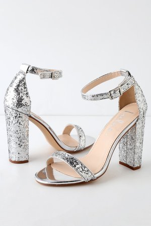 Stunning Glitter Heels - Silver Heels - Ankle Strap Heels